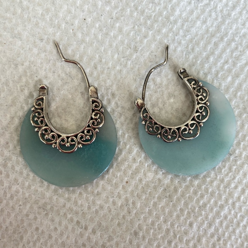 Vintage Metal Sterling 925 Silver Latch Back Hoop Earrings